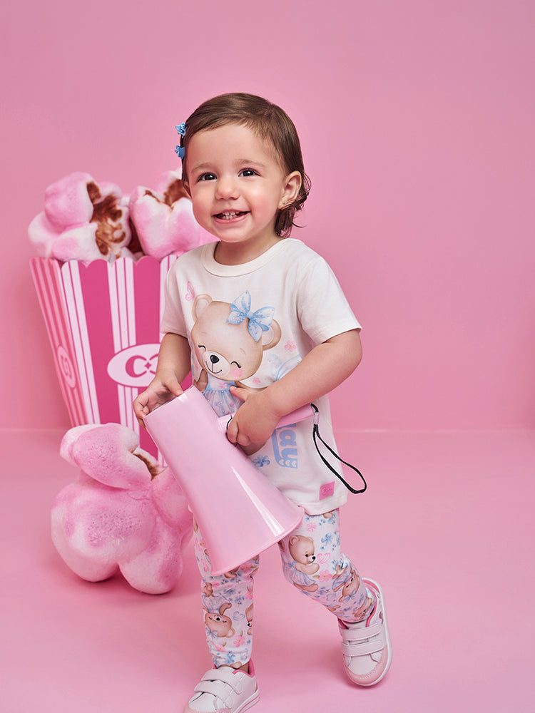 Conjunto Bebê Menina Ursinha Bailarina com Legging Estampada