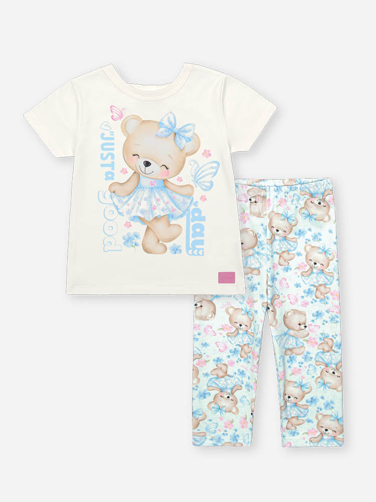 Conjunto Bebê Menina Ursinha Bailarina com Legging Estampada