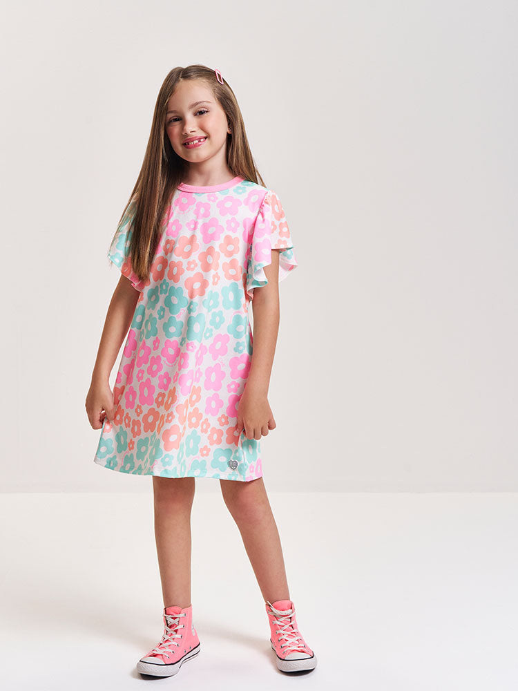Vestido Infantil Neon Love em New Stretch Floral