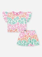Conjunto Infantil Neon Love com Blusa Boxy e Shorts em New Stretch Floral