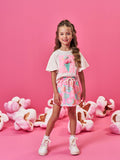 Conjunto Infantil Neon Love com Blusa Boxy e Shorts Saia Estampado