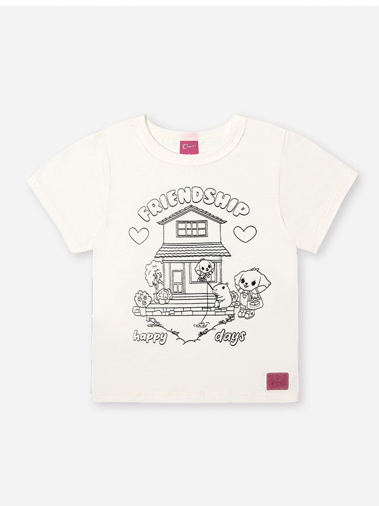 Blusa Infantil para Colorir com Canetinhas – Camiseta Menina Verão Interativa NATURAL/CASINHA