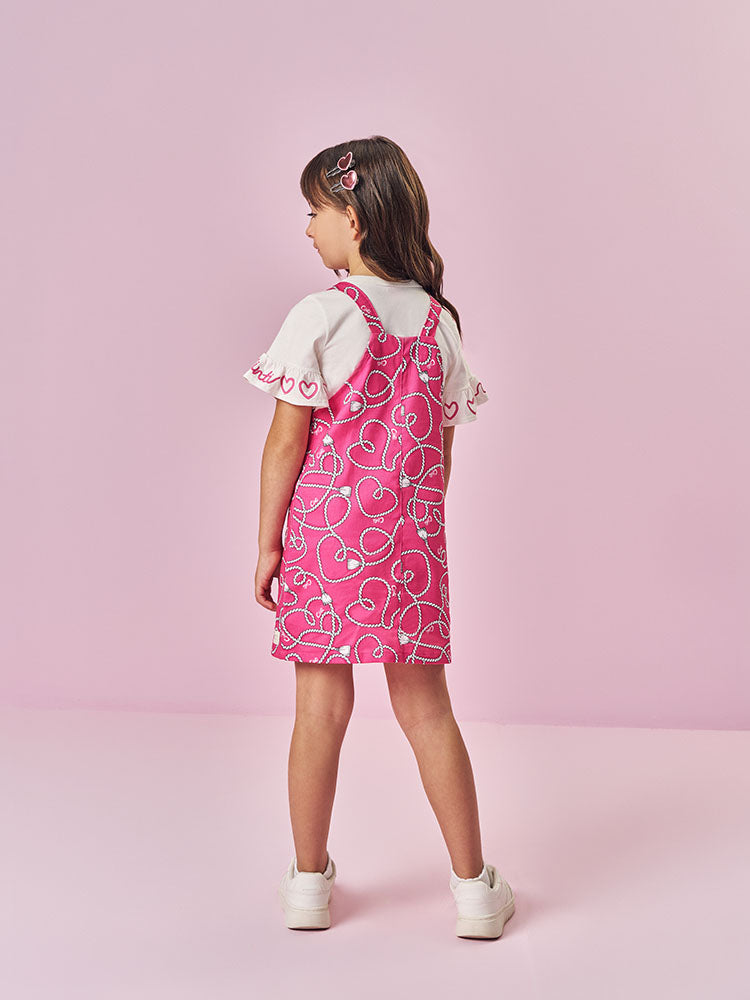 Conjunto Salopete e blusa Cinti Estampada Corações