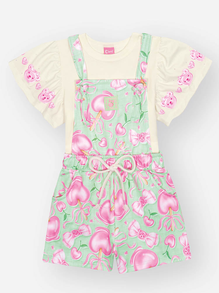 Conjunto Infantil Blusa E Jardineira Verde Cidra 12703 Cinti