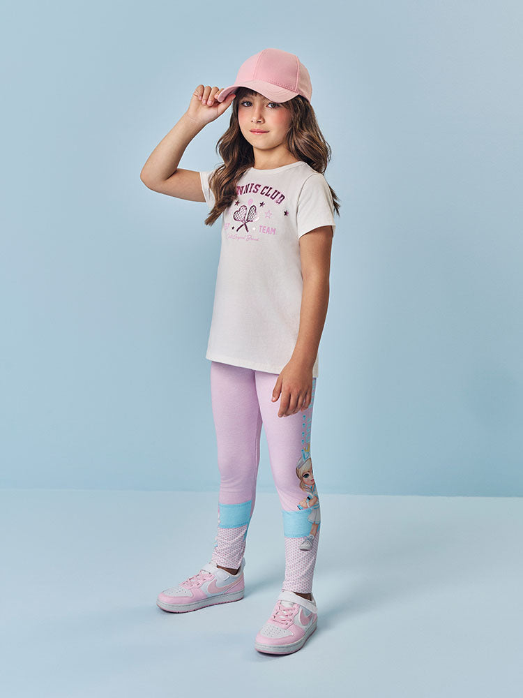 Conjunto Menina Cinti Blusa Algodão e Legging em Suplex Off/Lilás
