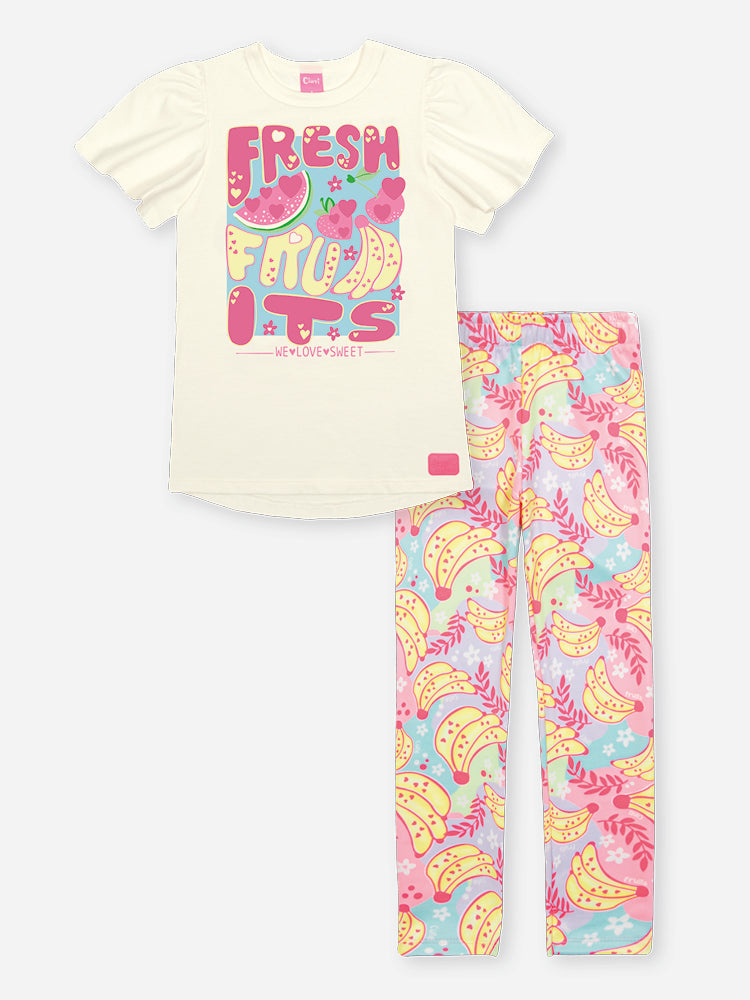 Conjunto infantil Cinti de blusa e legging frutinhas