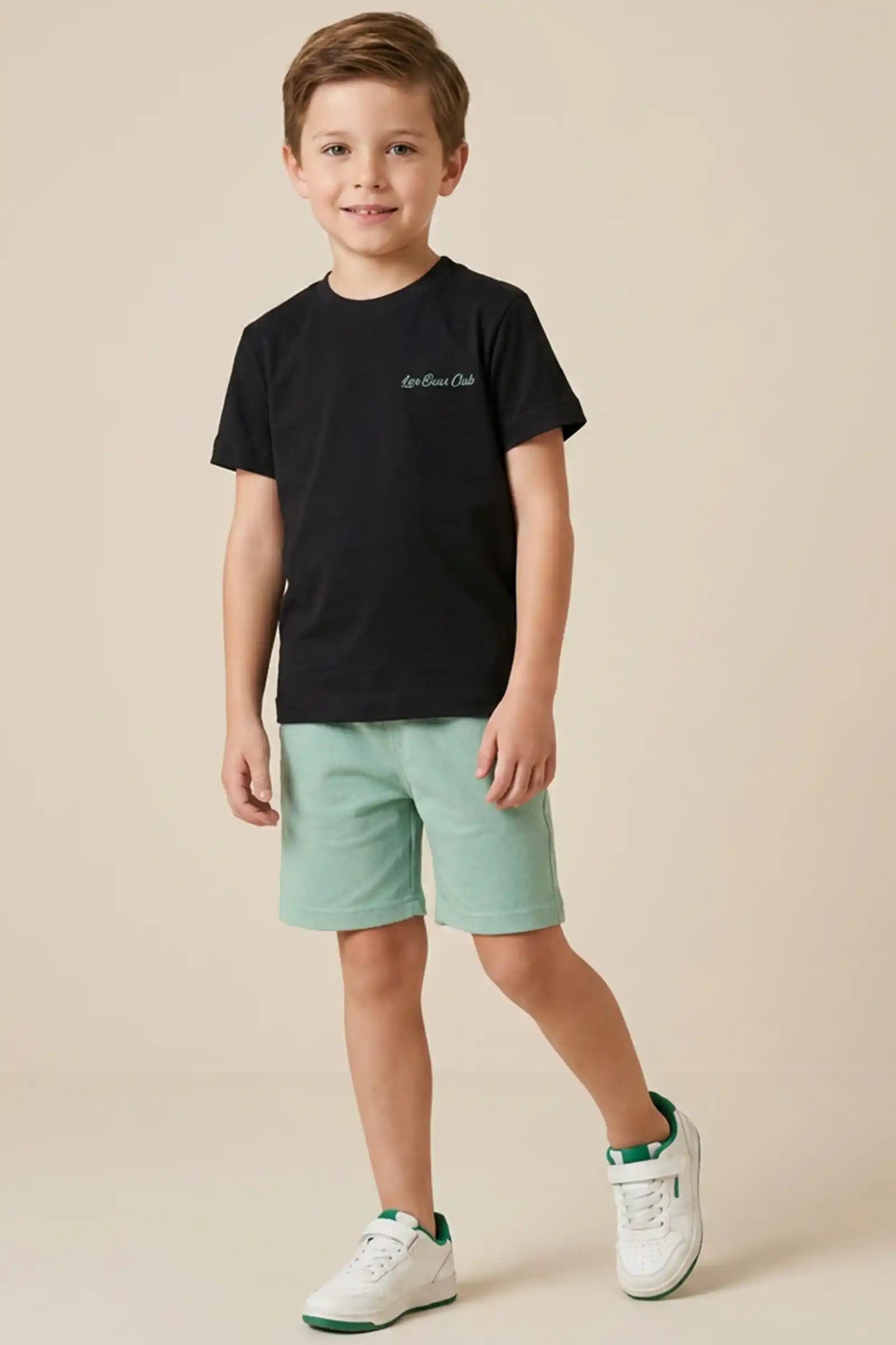 Conjunto de camiseta em piquet e bermuda em cotton jeans