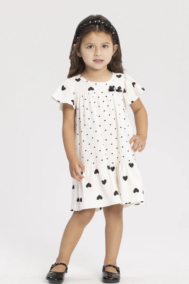 Vestido Infantil Menina em Malha Nikko Maxi Love Alakazoo Off White