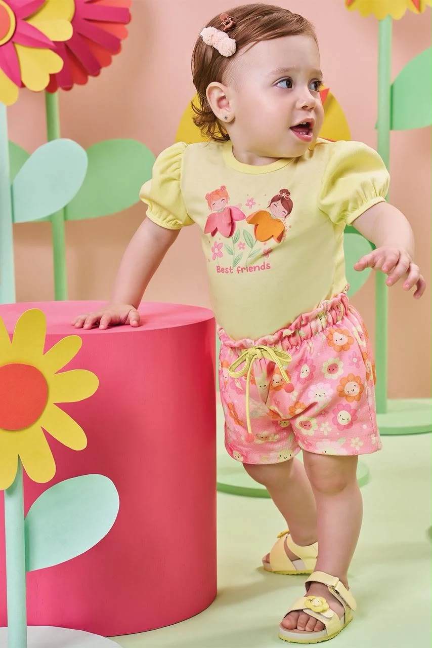 CONJUNTO DE BODY EM RIBANA E SHORTS EM MALHA FAVO