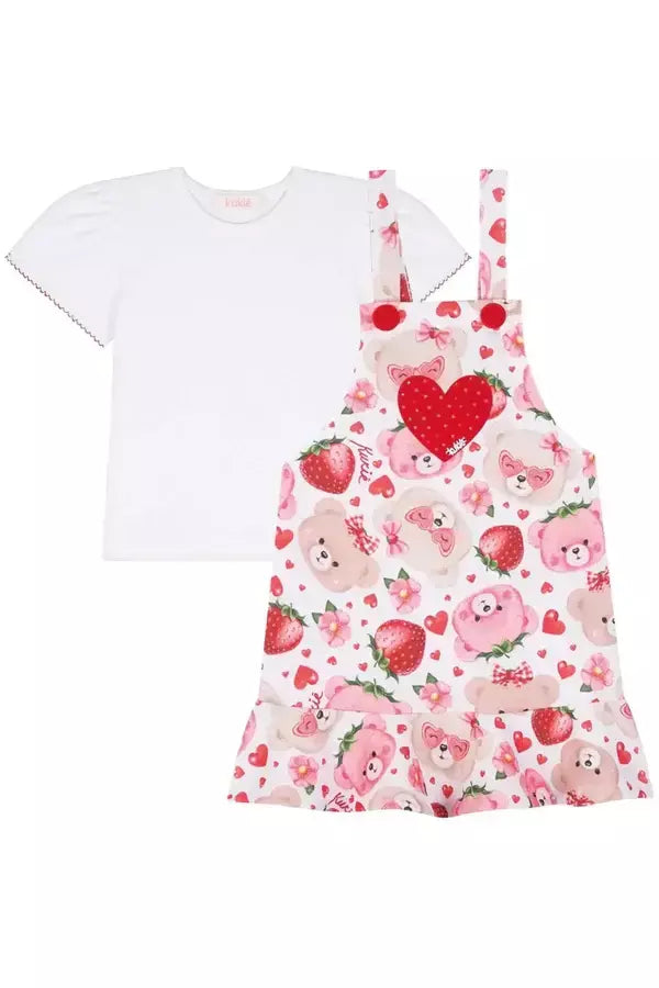 Conjunto infantil kukiê de Blusa e Salopete em Molecotton - moranguinho