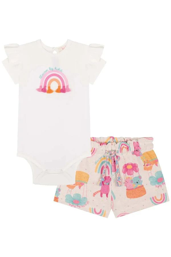 Conjunto de Body em Cotton e Shorts em Moletom sem Pelúcia Kukiê