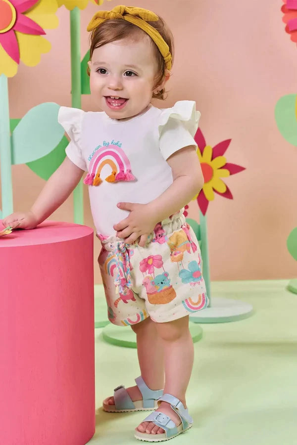 Conjunto de Body em Cotton e Shorts em Moletom sem Pelúcia Kukiê