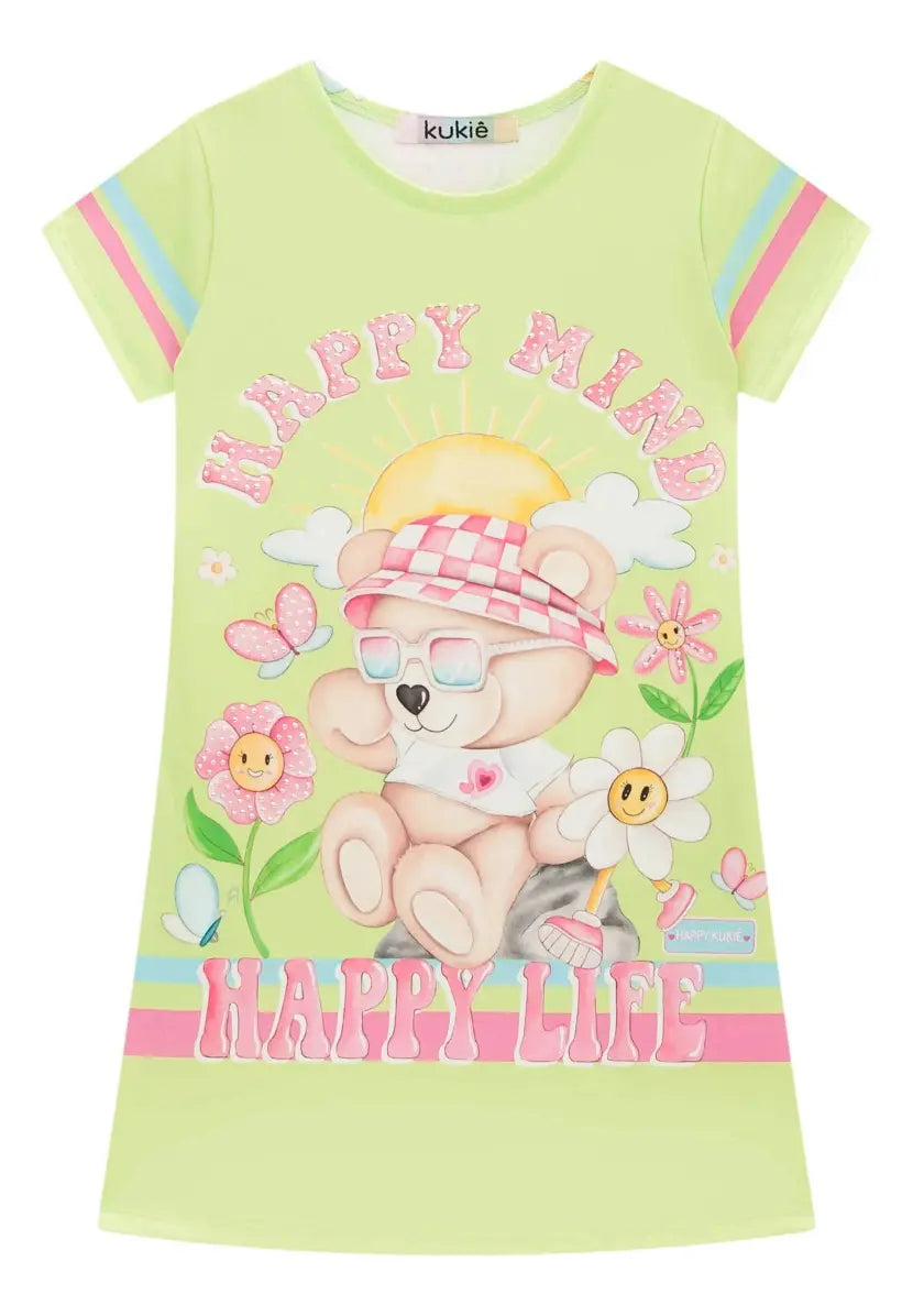 Vestido Em Neo Fresh Ursinhos Flor Borboleta 66105 Kukiê