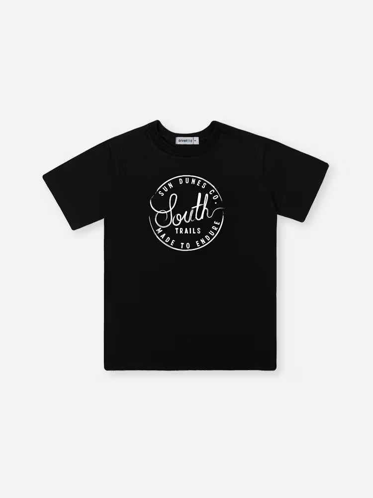 Camiseta Infantil South Trails em Meia Malha Preta