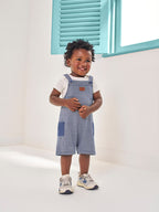 Conjunto Infantil Divertto Clássico Arrumadinho com Body em Cotton e Jardineira em Moletinho Listrad NATURAL/AZ DENIM