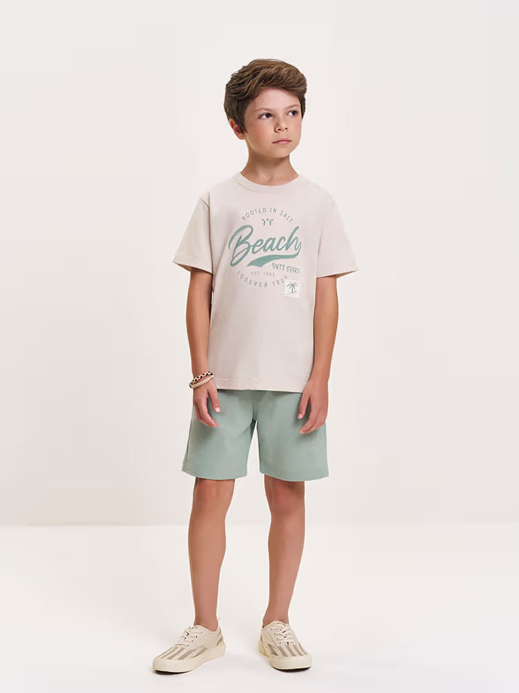 Conjunto Infantil Beach com Camiseta e Bermuda de Linho Olive
