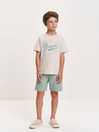 Conjunto Infantil Beach com Camiseta e Bermuda de Linho Olive