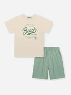 Conjunto Infantil Beach com Camiseta e Bermuda de Linho Olive