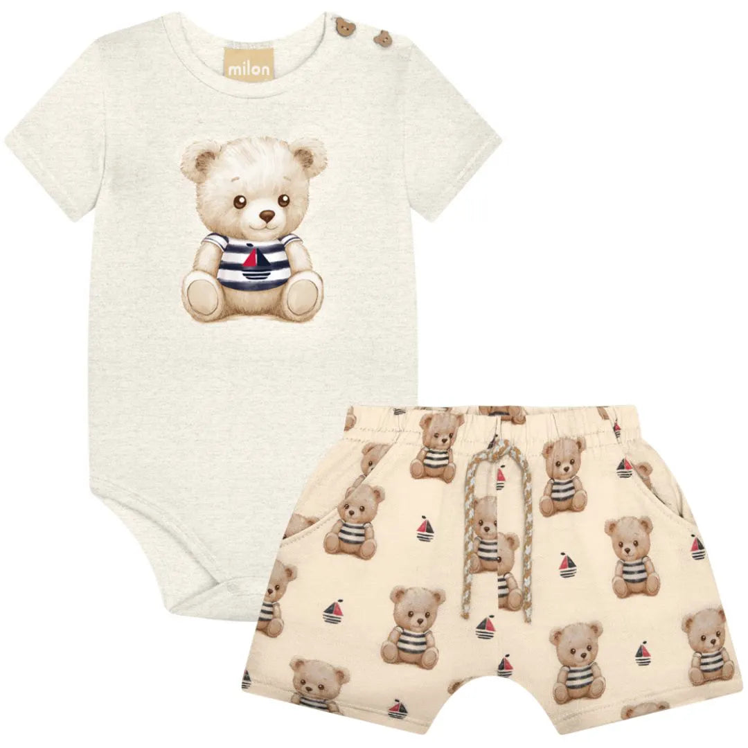 Conjunto Bebê Manga Curta Milon   Body + Bermuda
