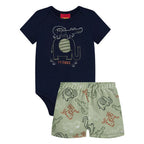 Conjunto Bebê Menino Kyly Body Cotton e Short Algodão Marinho/Verde
