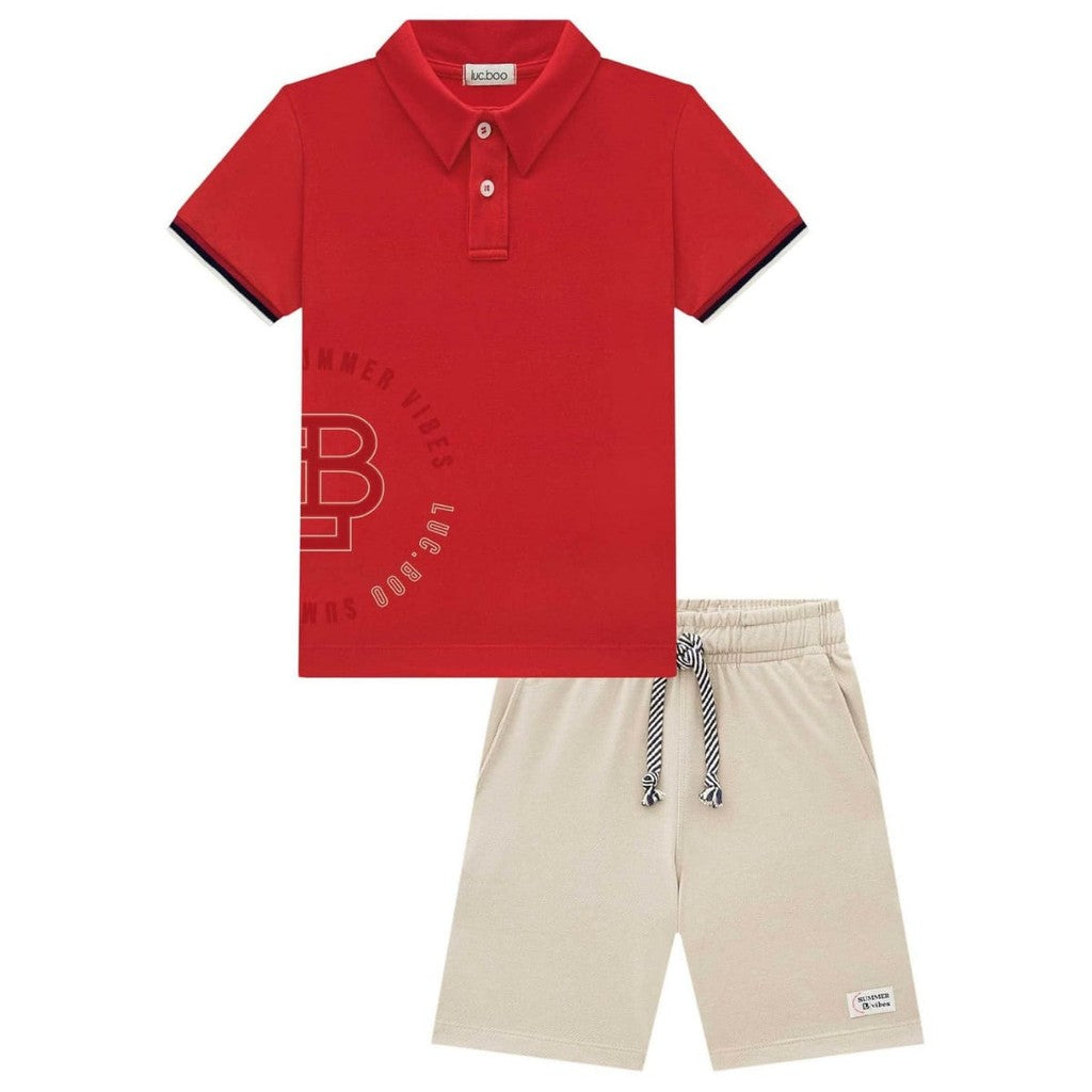 Conjunto camisa polo vermelha e bermuda | Luc.boo