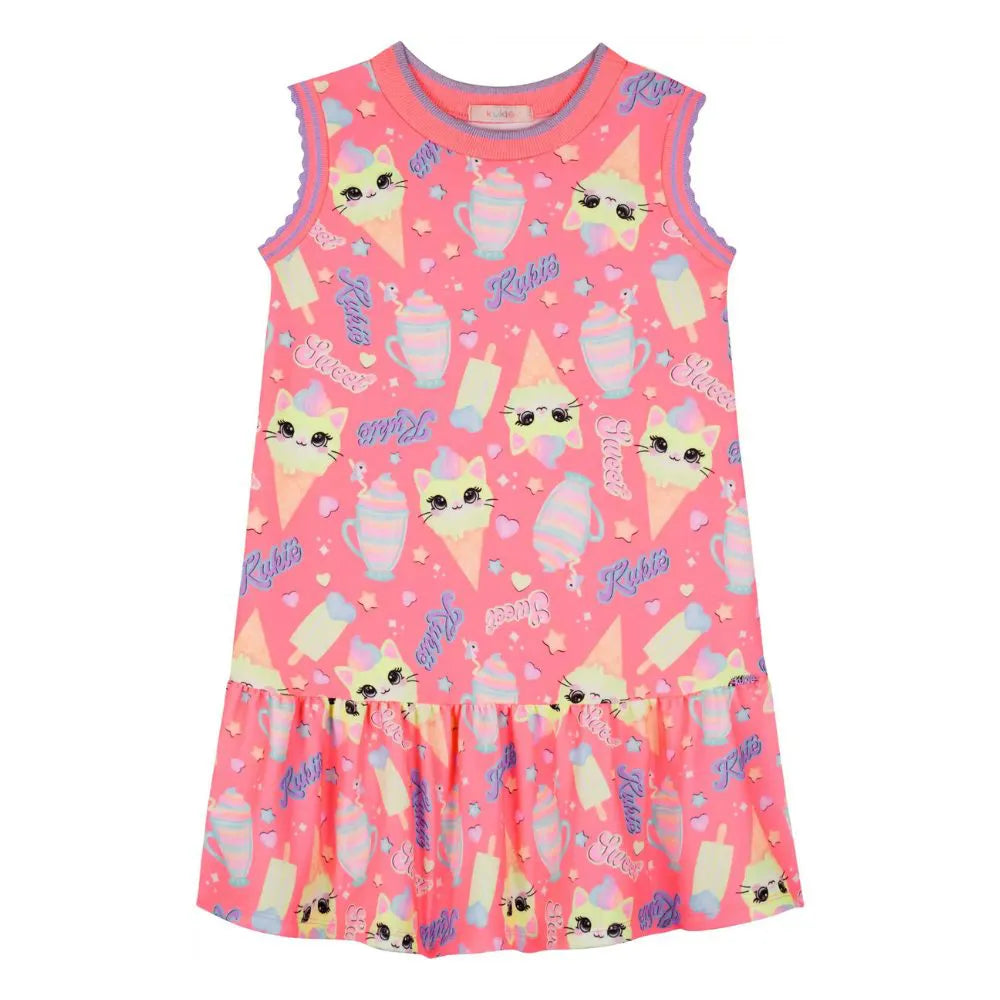Vestido Kukiê em Molecotton Estampado Sorvete Rosa